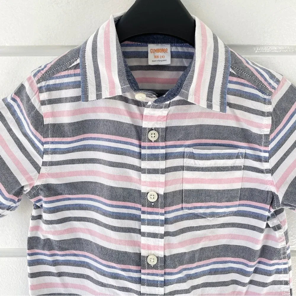 Gymboree Boys Striped Short Sleeve Button Down Shirt Size 4 XS